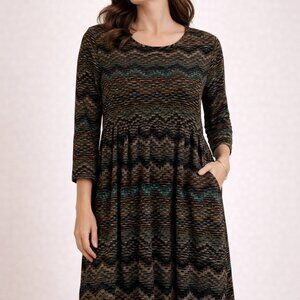 Connected Petites Y2K Style Dress Empire Waist Sz M Warm Fall Colors Knee Length